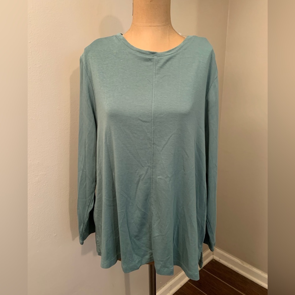 - J Jill Pima Crew Neck High Low Tee Blouse size XL P